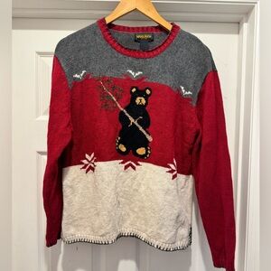 Woolrich Women's Bear Motif Sweater in Red, Gray, and Cream